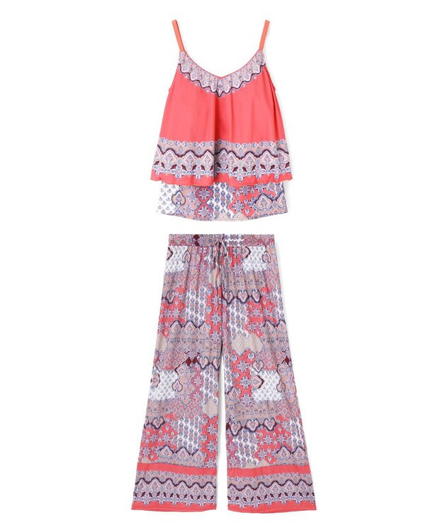 San-ai Resort（三愛水着楽園） ロングパンツセット水着　9M・11L　【Coral veil（コーラルヴェール）】 オレンジ