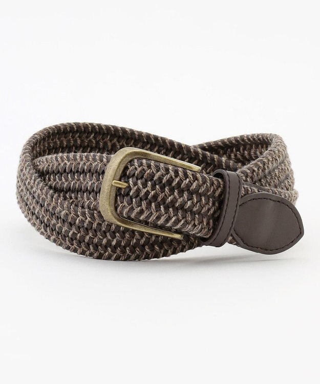 JOSEPH ABBOUD 【イタリア素材・ストレッチ・日本製】レザーメランジストレッチ ベルト ダークブラウン系