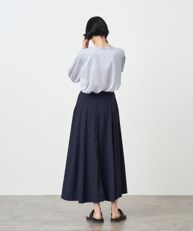 ATON COTTON SILK LAWN | オーバーサイズバンドカラーシャツ SAX