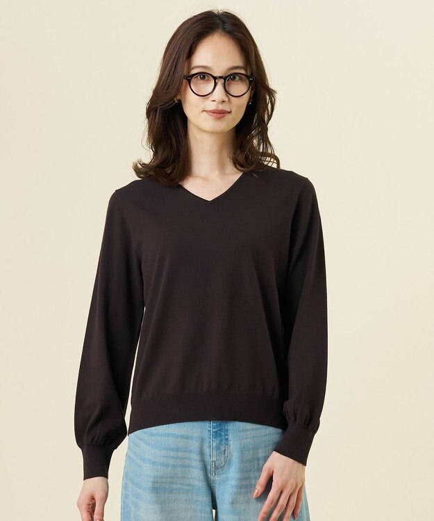 J.PRESS LADIES 【WEB限定・人気定番アイテム・シーンレスに活躍】PRINCE Vネック ニット ダークブラウン系