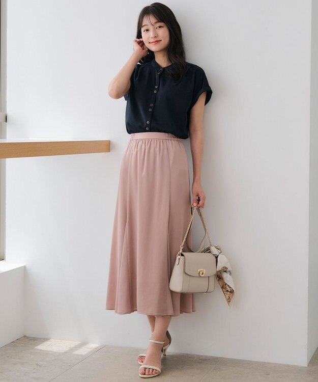 ANY SIS L 【洗える】ダブルボタンフレンチスリーブ ブラウス ネイビー