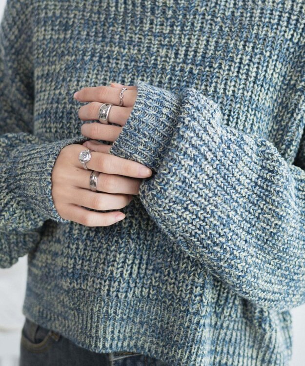 WEGO ミックスカーラーショートニット サックス