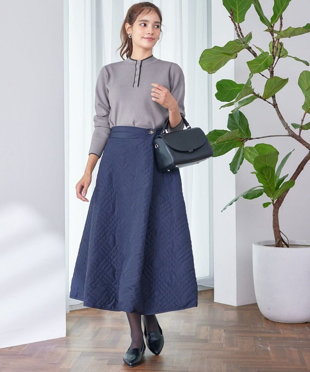 Tiaclasse 【洗える】配色ボタンニットトップス ライトグレー