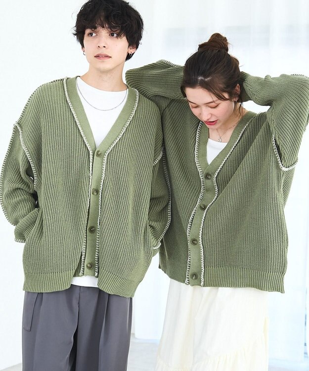 WEGO ハンドステッチカーディガン グリーン