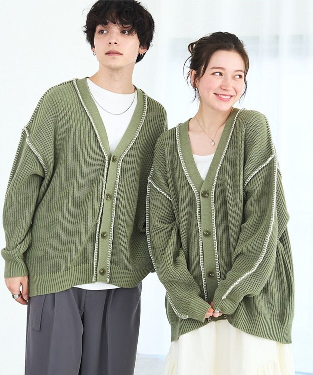 WEGO ハンドステッチカーディガン グリーン