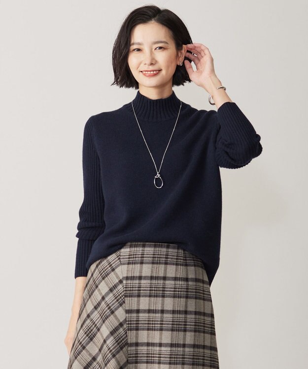 J.PRESS LADIES 【洗える】CASHBIT NEO ハイネック ニット ネイビー系