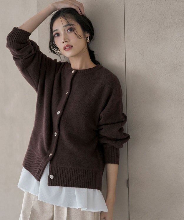 ANY SIS L 【前後着用可能】Airニット カーディガン ブラウン