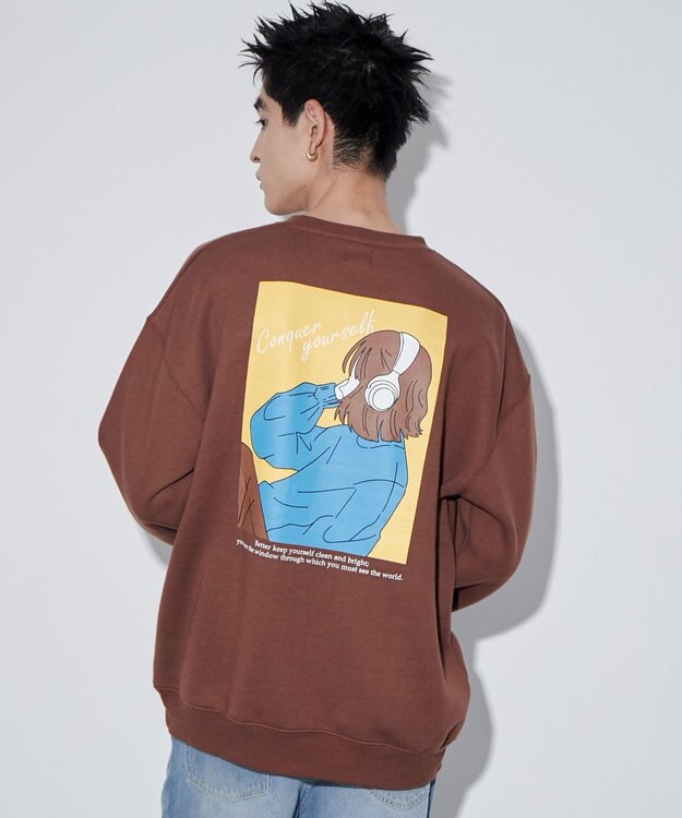 WEGO 【ユニセックス着用ITEM】ガールイラストグラフィックプルオーバー ブラウン