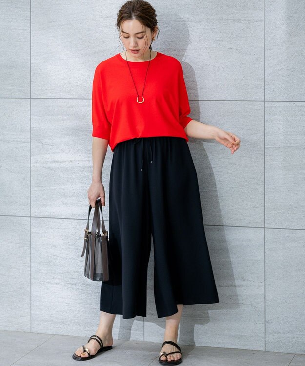 23区 L 【Lサイズ限定/吸水速乾/UVカット/接触冷感/】ストレッチジョーゼット ガウチョパンツ ブラック系