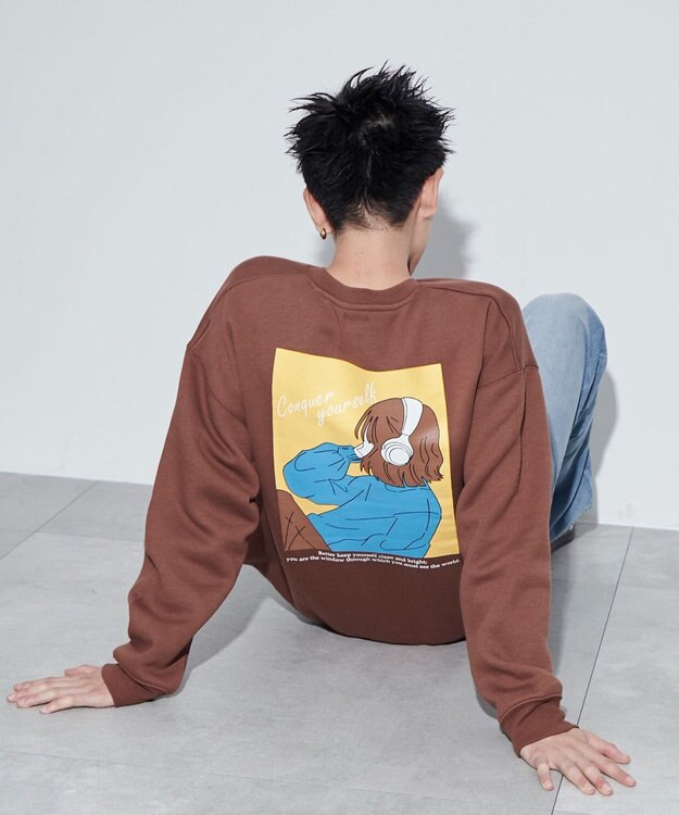 WEGO 【ユニセックス着用ITEM】ガールイラストグラフィックプルオーバー ブラウン