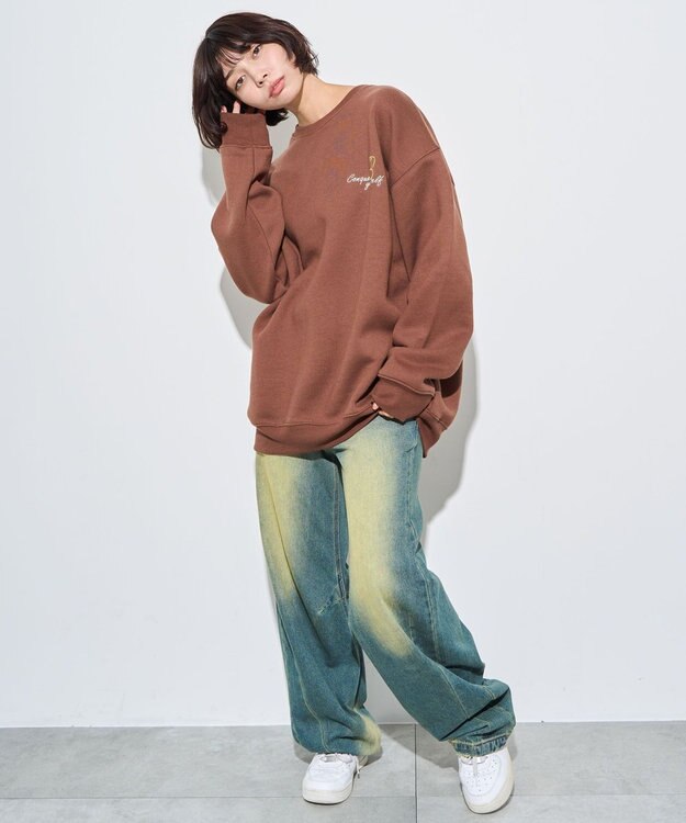 WEGO 【ユニセックス着用ITEM】ガールイラストグラフィックプルオーバー ブラウン