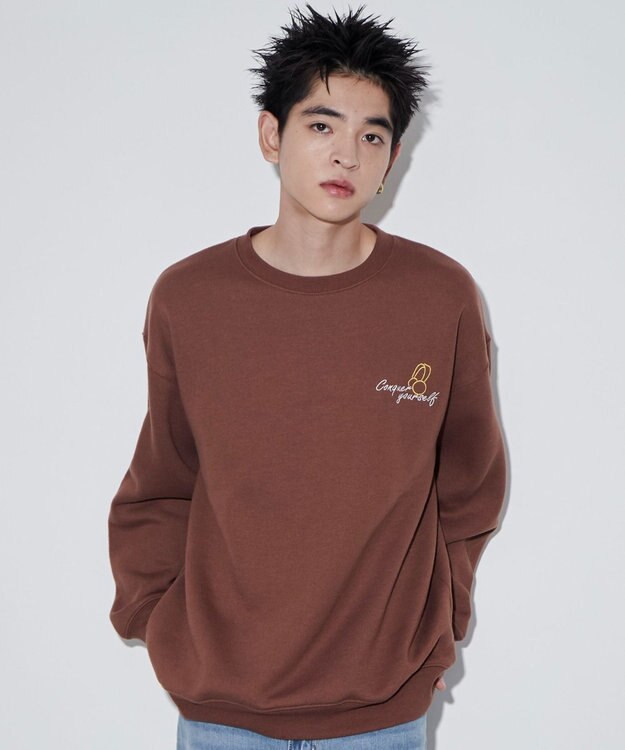 WEGO 【ユニセックス着用ITEM】ガールイラストグラフィックプルオーバー ブラウン