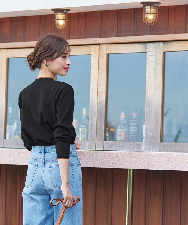 Tiaclasse 【洗える】配色ボタンニットトップス ブラック