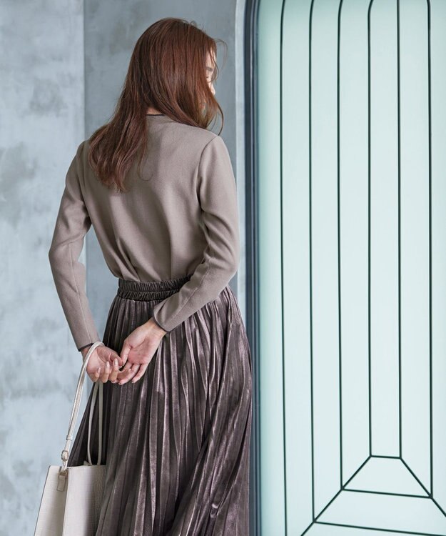 Tiaclasse 【洗える】配色ボタンニットトップス グレージュ