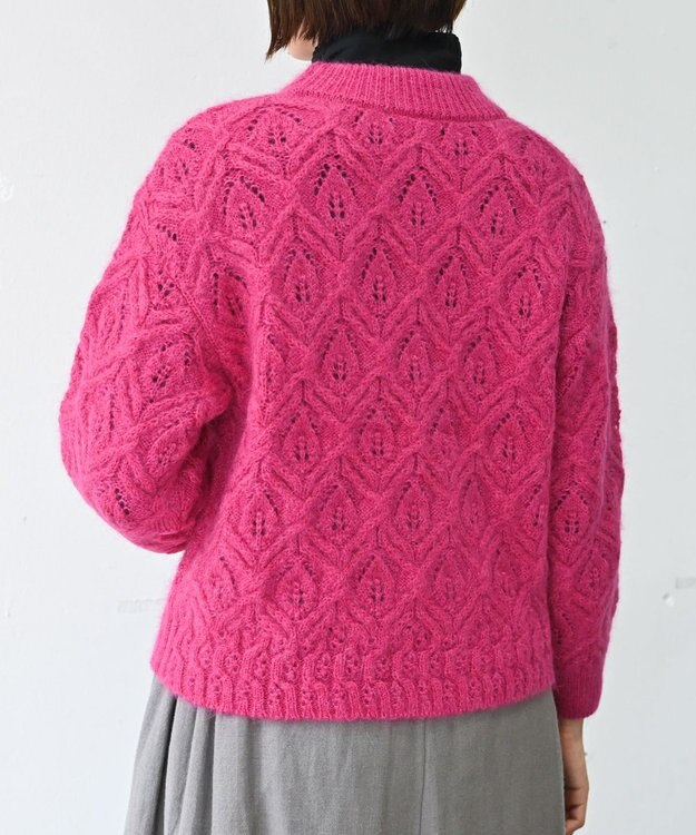 muuc 〈うっとり柔らか上質な極細繊維〉〈キッドモヘア×ウール×アルパカ×シルク〉リーフ模様編み セーター ピンク