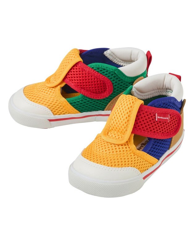 MIKI HOUSE HOT BISCUITS 【14-15cm】かかと顔 メッシュ セカンドベビーシューズ マルチカラー