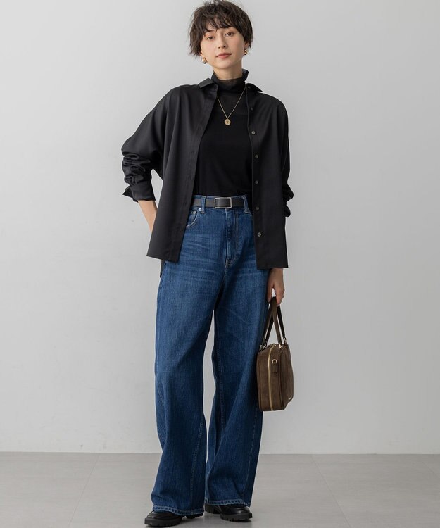 23区 L 【洗える】チュールフライス シアーハイネック カットソー ブラック系