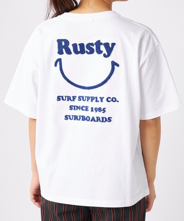 OP／FILA 【RUSTY】ニコちゃん×刺しゅう半袖Tシャツ ホワイト×ネイビー