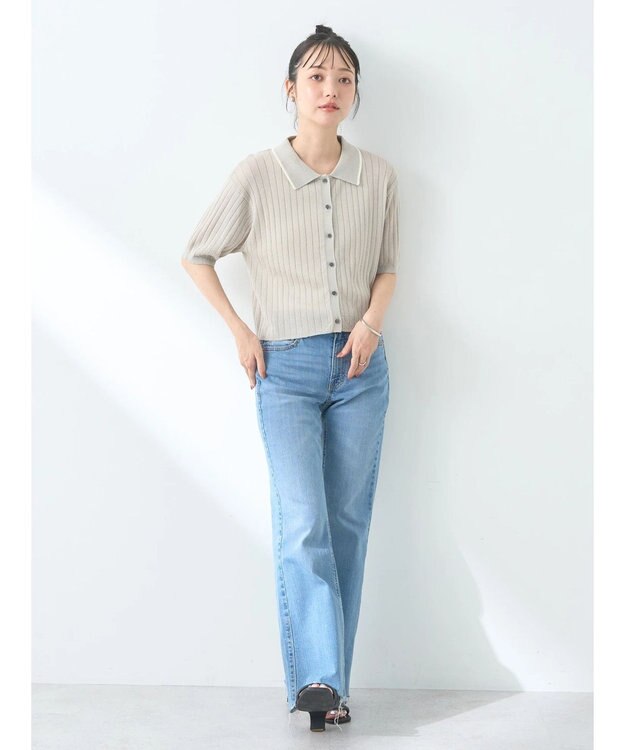 earth music&ecology ラインポロニットカーディガン Light Gray