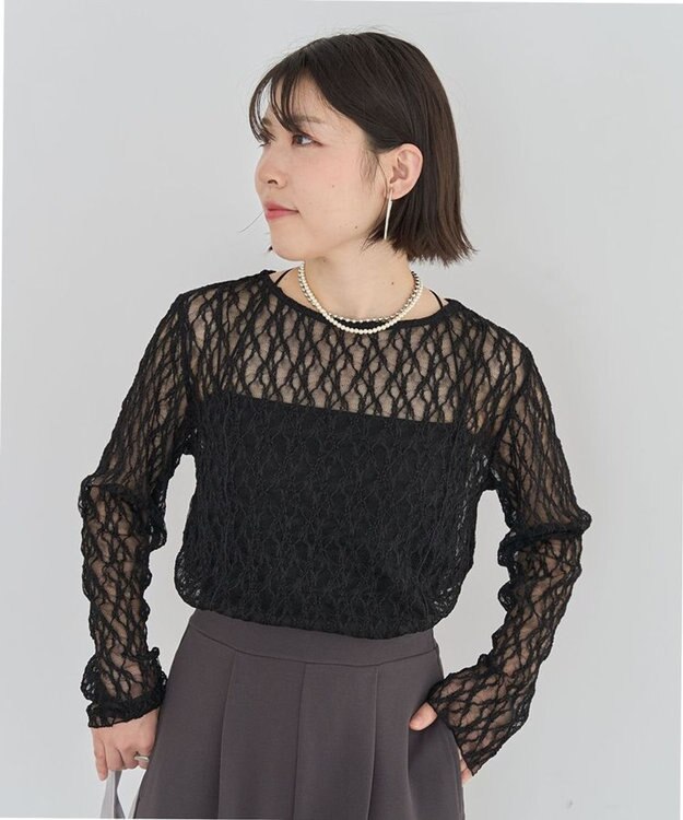 Green Parks パネルラインレースカットプルオーバー Black