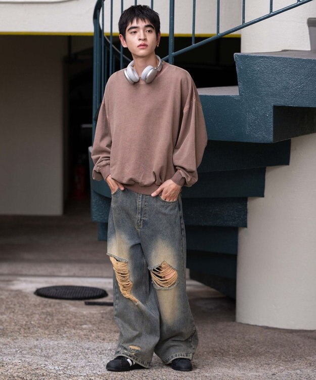 WEGO 【ユニセックス着用ITEM】バルーンクロップドプルオーバー ブラウン