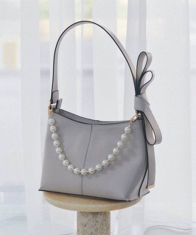 YECCA VECCA パールチャーム付きリボンベルトバッグ Light Beige