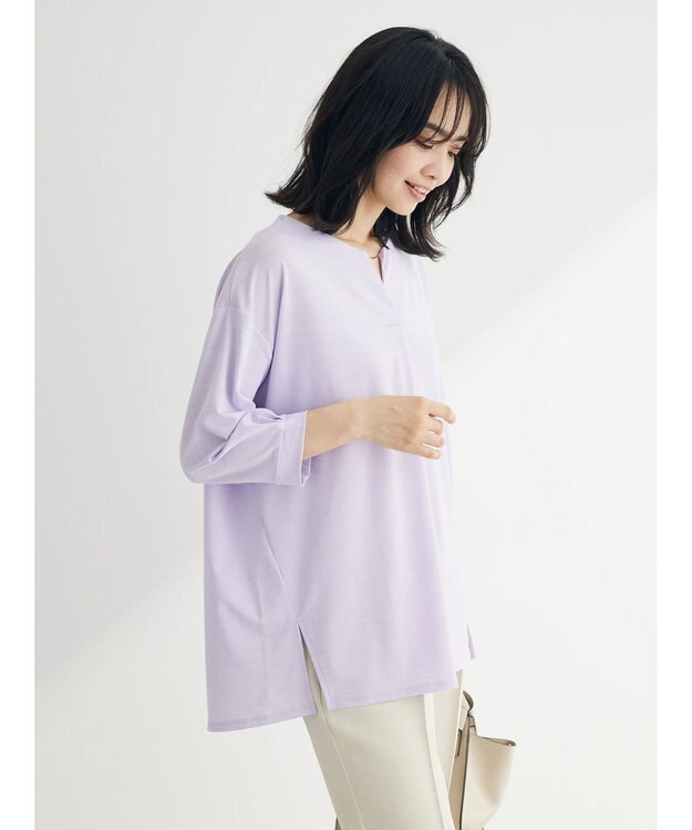 Green Parks バー付き７分袖ブラウソー Purple