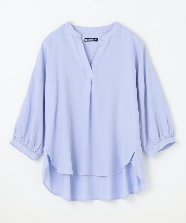ANY L 【手洗い可能】ヨーロピアンリネンスキッパーネックブラウス ライトブルー