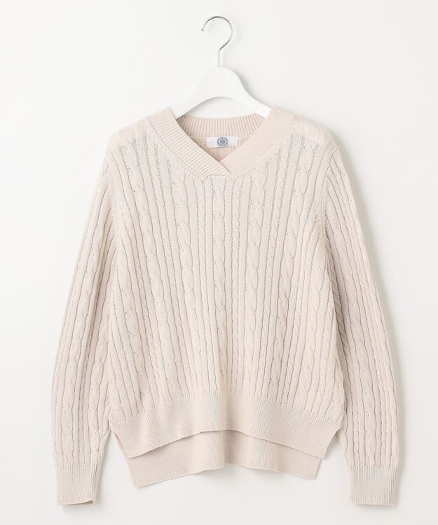 J.PRESS LADIES 【洗える】GIZA MERCERIZE COTTON ケーブル ニット ベージュ系