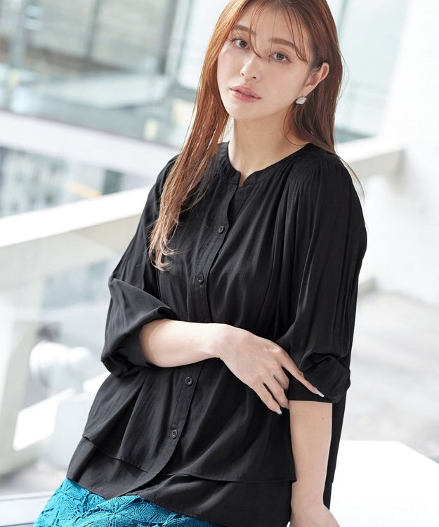 Tiaclasse 【新色追加・洗える】重ねヘムタックブラウス ブラック