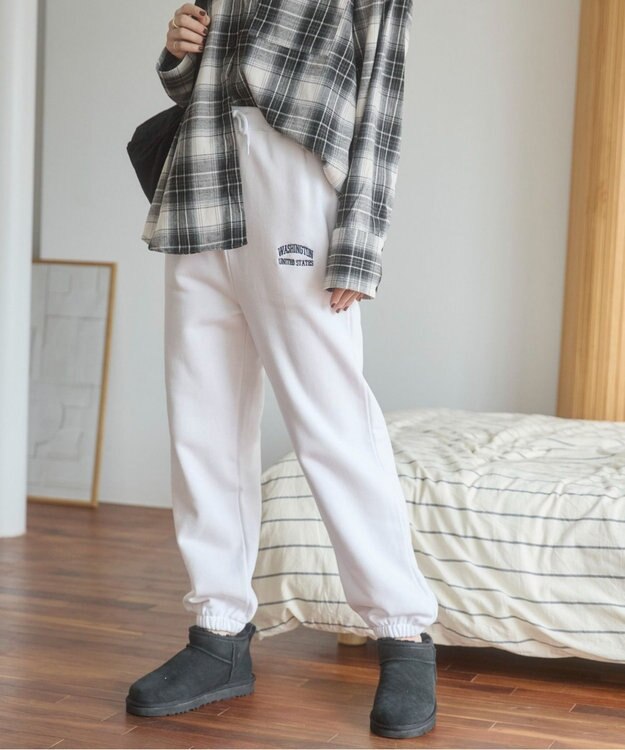 WEGO 【ANGIE VINTAGE】ワンポイント刺繍 裏毛 スウェットパンツ ホワイト