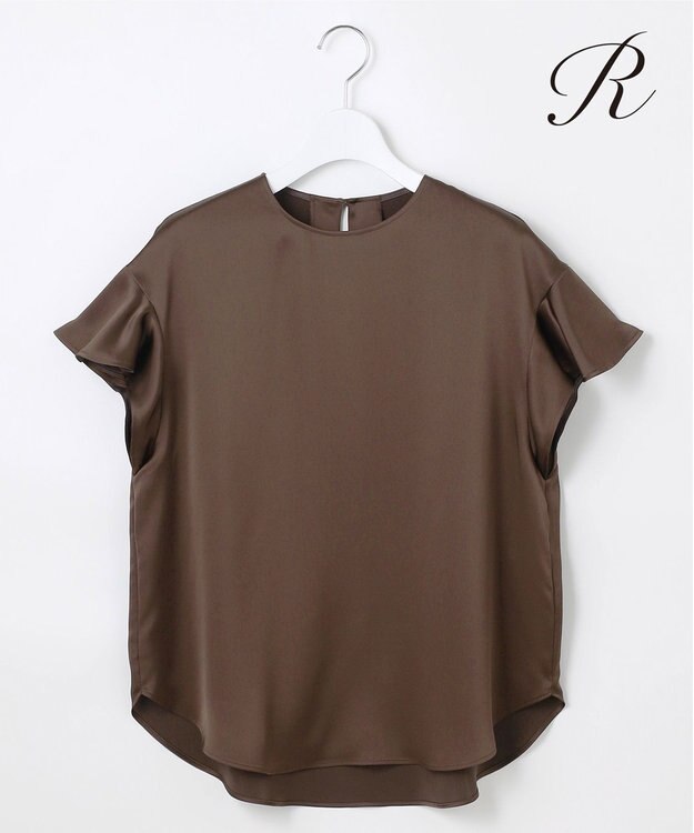 23区 S 【R(アール)】トリアセサテン フリルスリーブ ブラウス ダークブラウン系