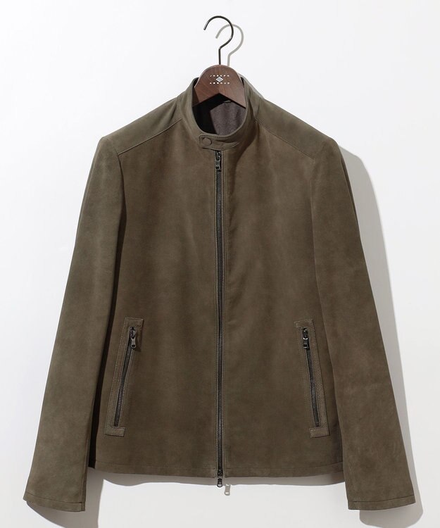JOSEPH ABBOUD 【スプリングレザー/スウェード】ゴートスウェード シングルライダース ジャケット カーキ系
