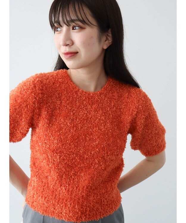 Green Parks テープヤーン半袖ニットプルオーバー Orange