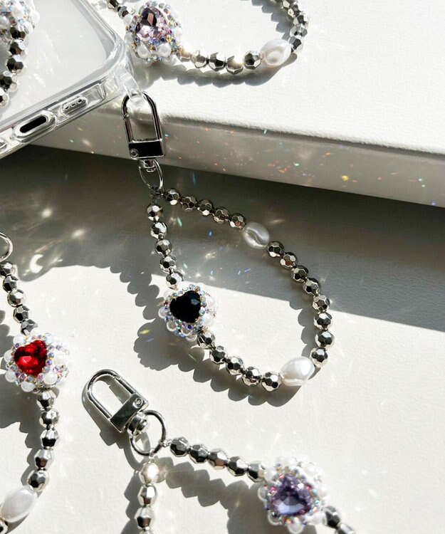 WEGO ハートビジューストラップキーホルダー ブラック