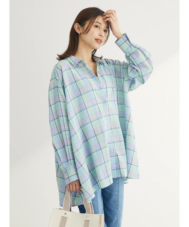 Green Parks チェック柄シャツチュニック Blue