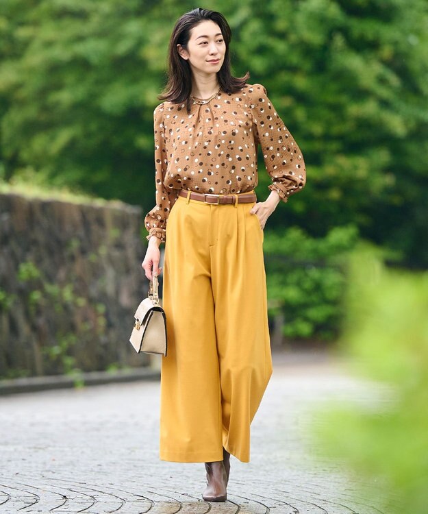 自由区 S 【洗える】ビエラストレッチワイド パンツ イエロー系