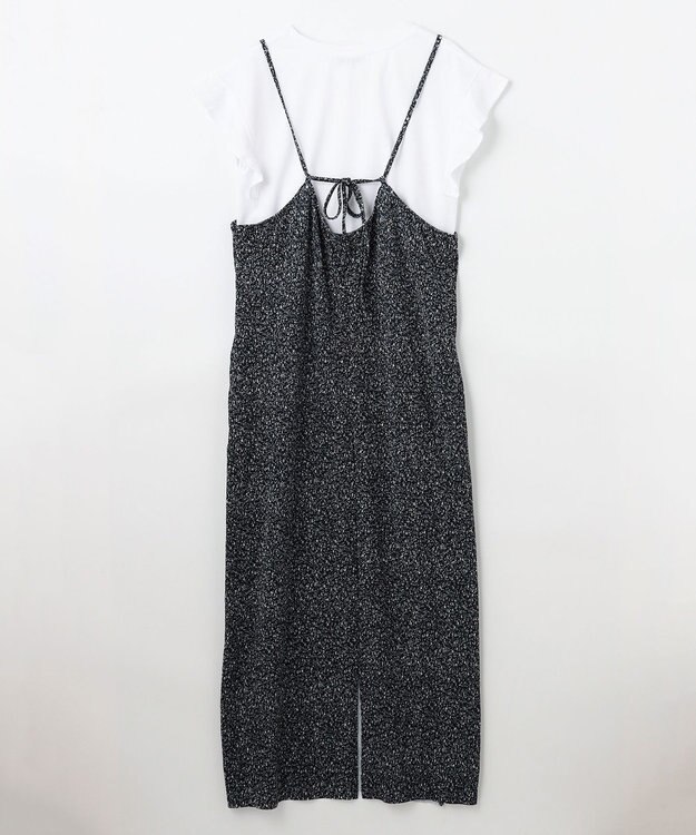 ANY 【2SET/洗濯機可】フリルスリーブTシャツ×シャーリングキャミワンピースセット ブラックベース