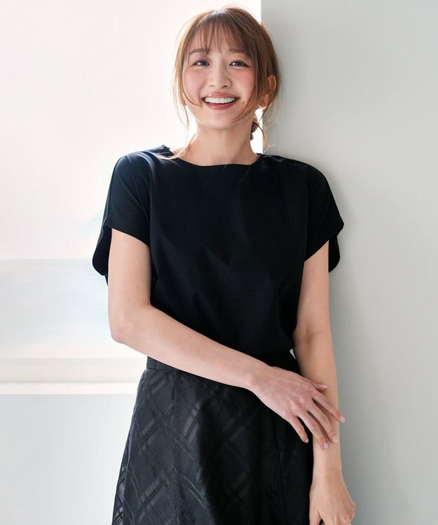 ANY SIS 【シルクタッチさら魅せTシャツ】後ろコクーン プルオーバー ブラック