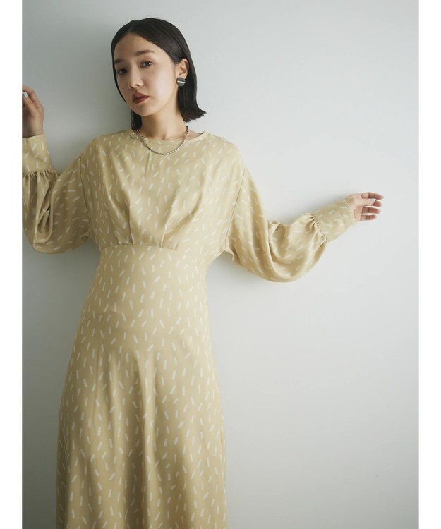 Green Parks armonia．スクエアドットプリントタックワンピース Yellow