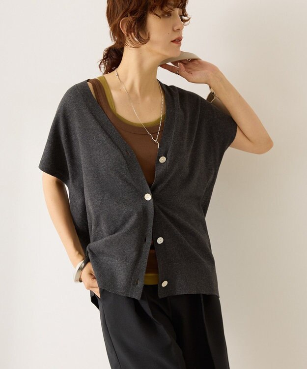 AMERICAN HOLIC フレンチスリーブＶネックニットカーディガン Charcoal Gray