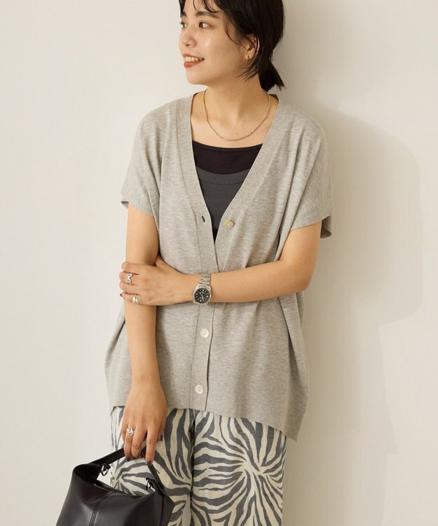 AMERICAN HOLIC フレンチスリーブＶネックニットカーディガン Gray Mixture