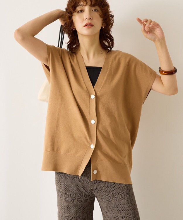 AMERICAN HOLIC フレンチスリーブＶネックニットカーディガン Camel