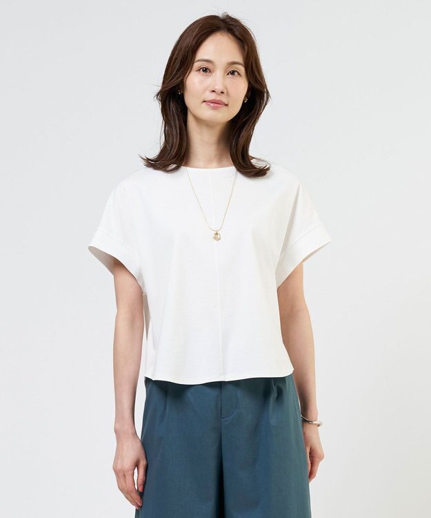 J.PRESS LADIES L 【2WAY】コットンスムース フレンチスリーブ カットソー ホワイト系