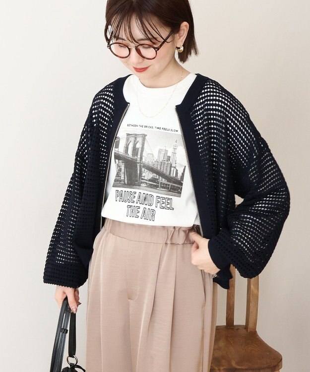 AMERICAN HOLIC 【先行予約】ジップアップメッシュニットカーディガン【WEB限定カラー有り】 Dark Navy