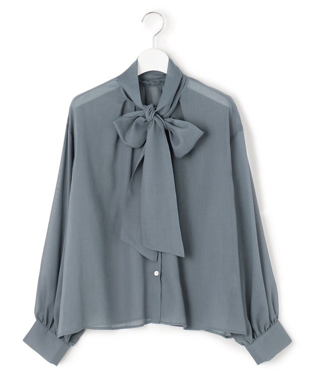 23区 S 【見上愛さん着用/洗える】シアービエラ ボウタイ ブラウス ダルブルー系
