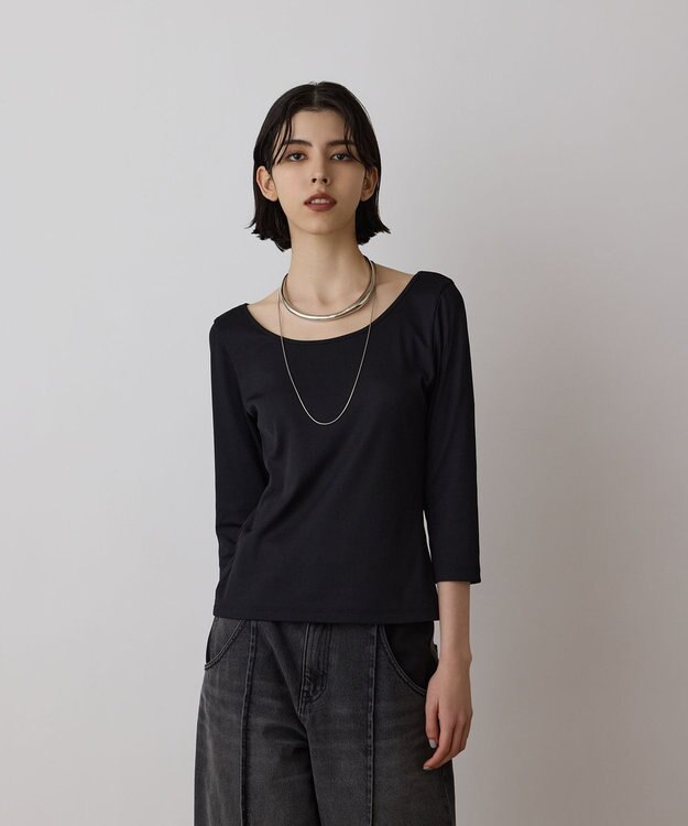 GRACE CONTINENTAL テレコボートネックトップ ブラック