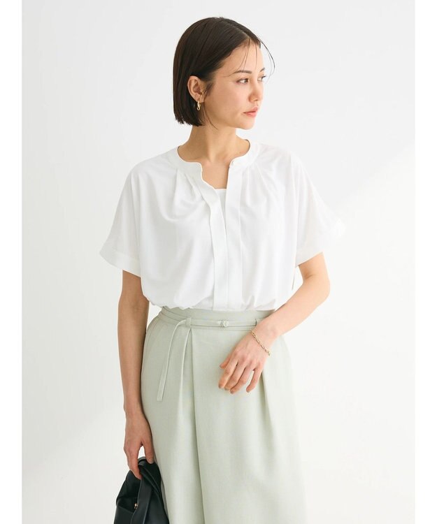 Green Parks ２ｗａｙ　フレンチスリーブ釦付ブラウソー Off White