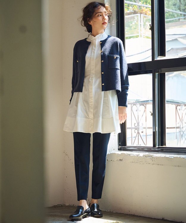 23区 S 【洗える】ミニブークレニット カーディガン ダルブルー系