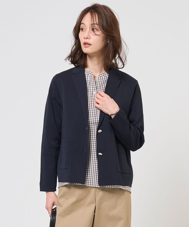 J.PRESS LADIES S Cotton Acetate ニット ジャケット ネイビー系